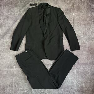 Men's Vintage 70's First Nighter Black Full Tuxedo Jacket Pants Bowtie Set Sz 38